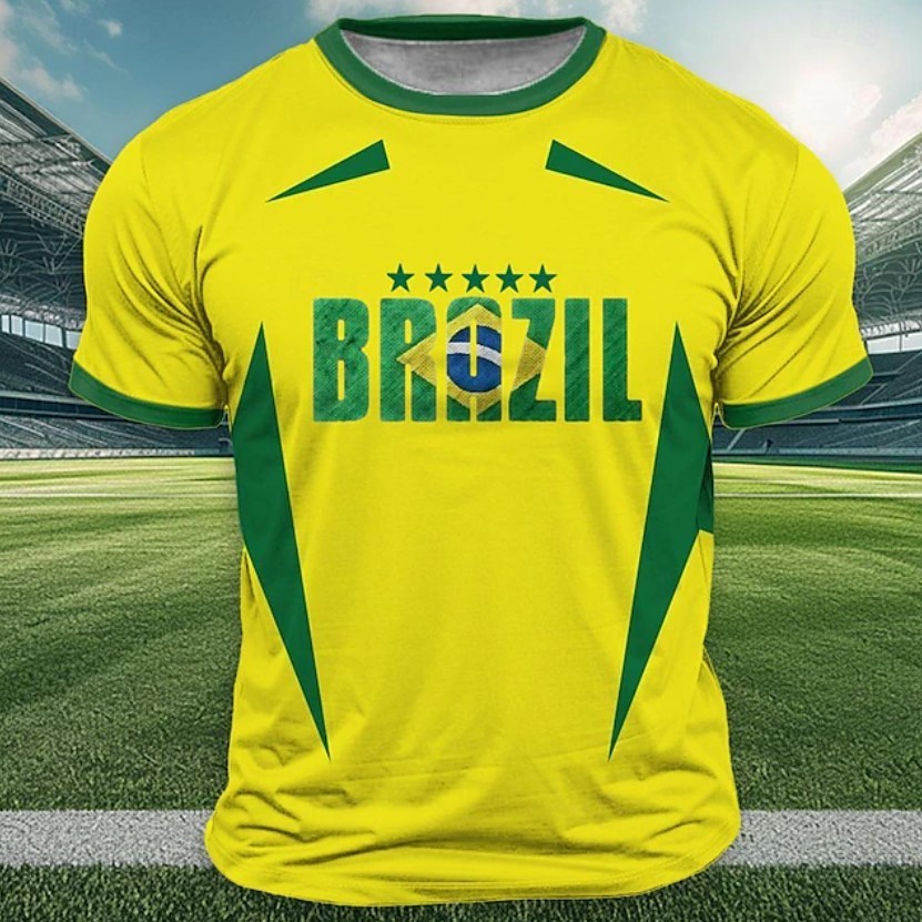Men&rsquo;s Flag Brazil T Shirt Short Sleeve T shirt 3D Print Crew Neck Shirt