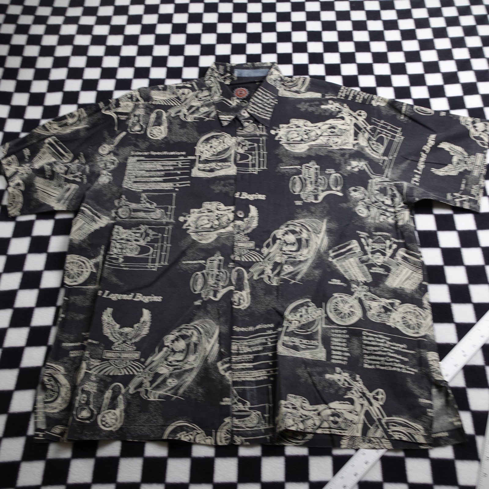 Vintage Harley Davison biker Hawaiian style all over print button up Shirt 2XL