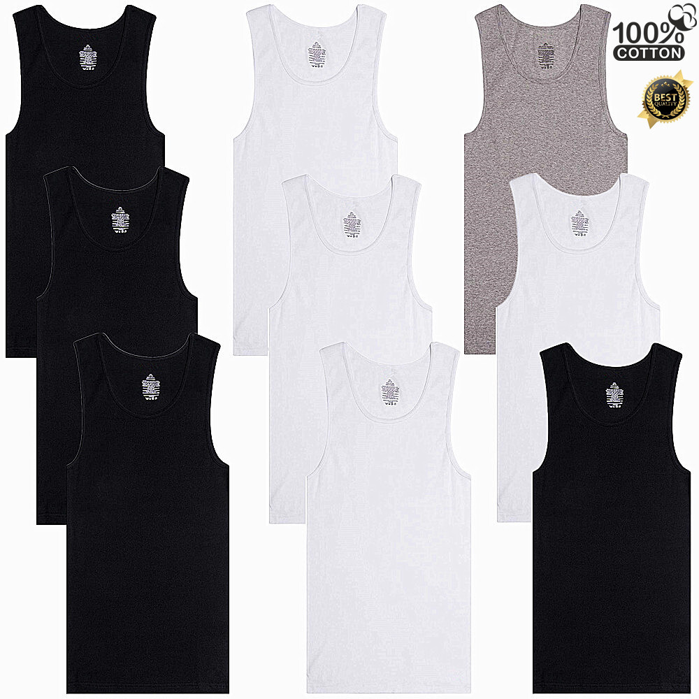 3-12 Packs Mens Ribbed Tank top 100% Cotton Undershirt Black White S-2XL Lot
