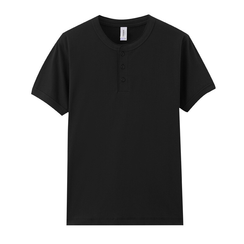 Cotton Henry Collar Short Sleeve T-Shirt Summer Men American Retro Fitness