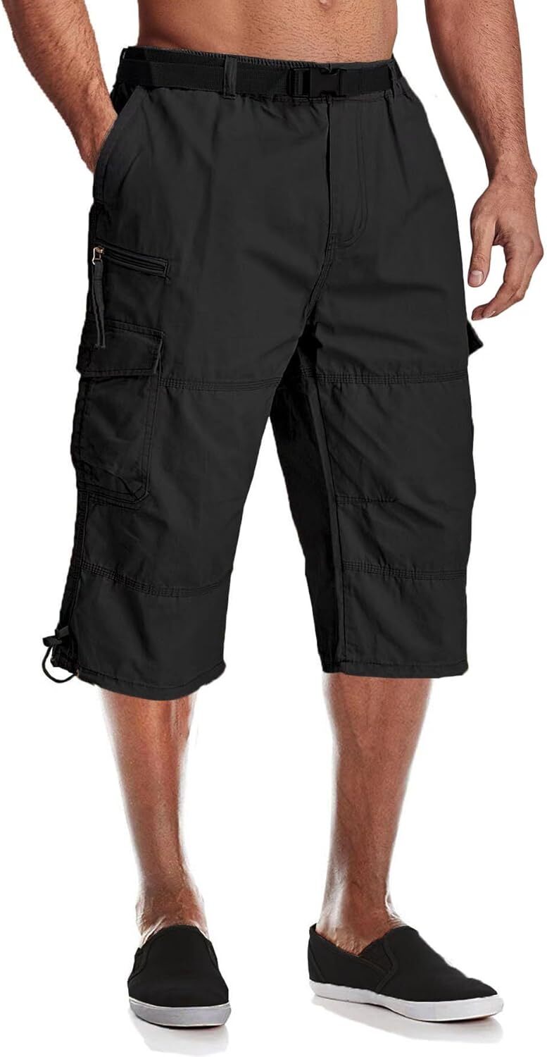 MAGCOMSEN Men&rsquo;s Below Knee Long Shorts Cotton Work 3/4 Cargo Capris 40, Black