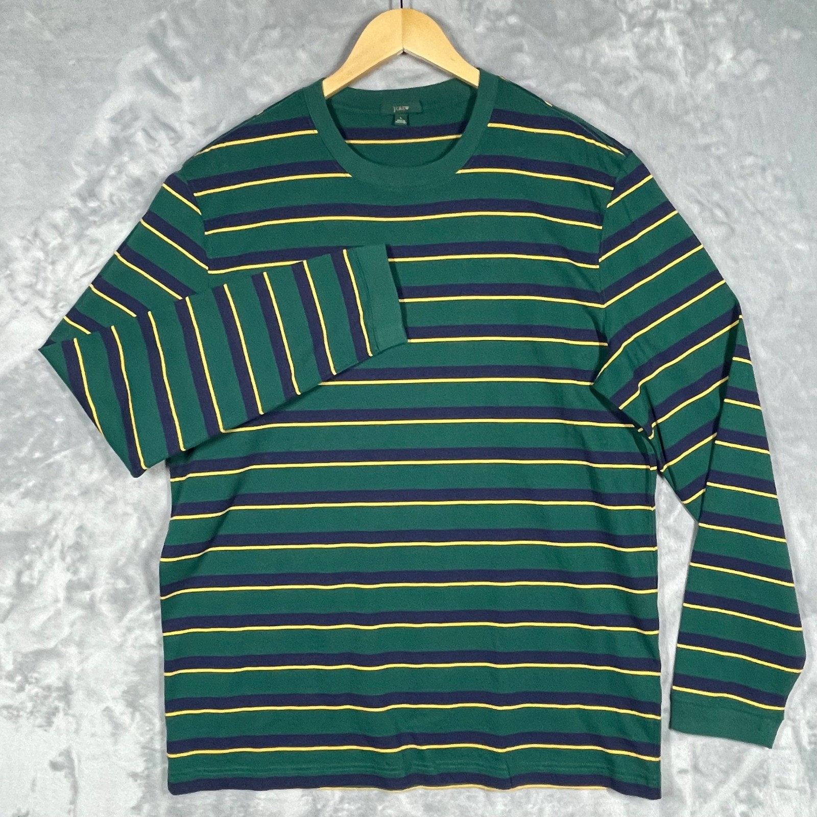 J.Crew Oarsmen Mens Re-Imagined Striped Long Sleeve T-Shirt Green Navy Yellow L