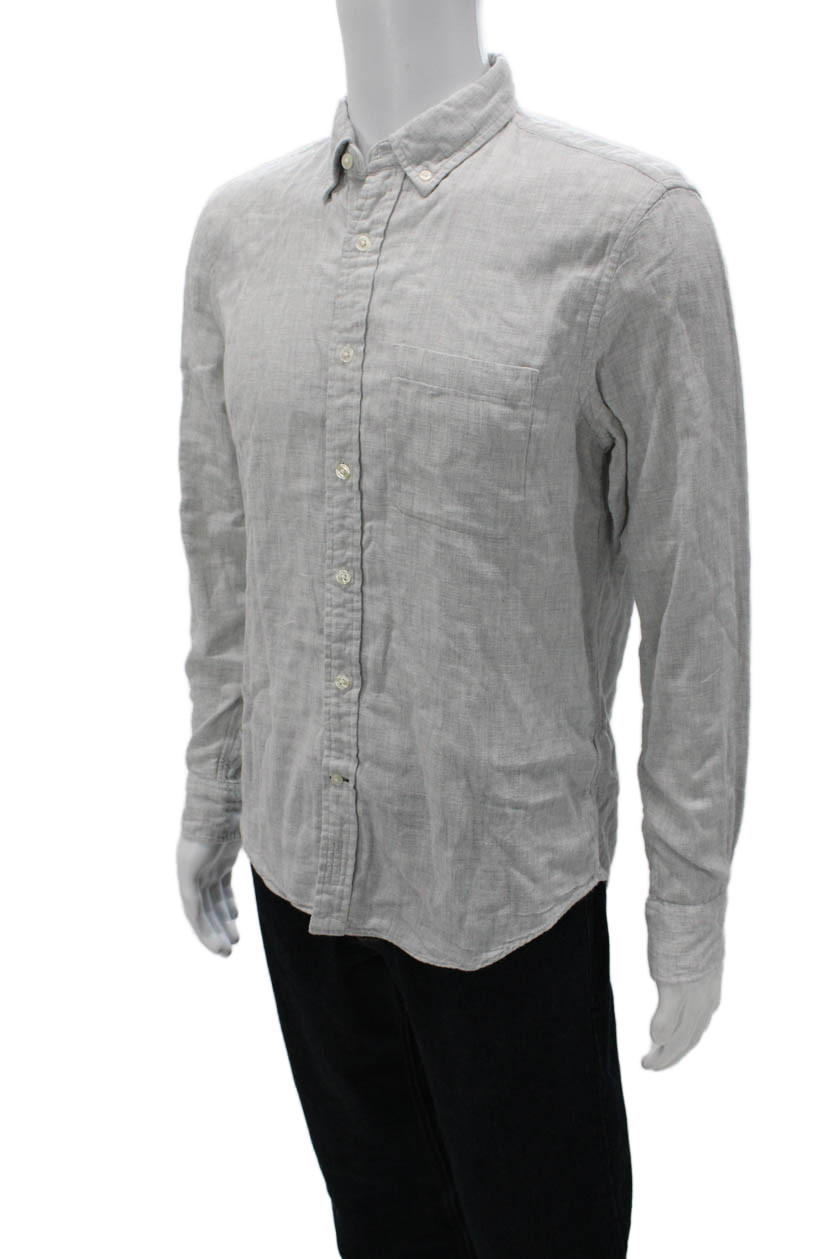 Club Monaco Mens Button-Down Collared Long Sleeve Gray Cotton Shirt Size S