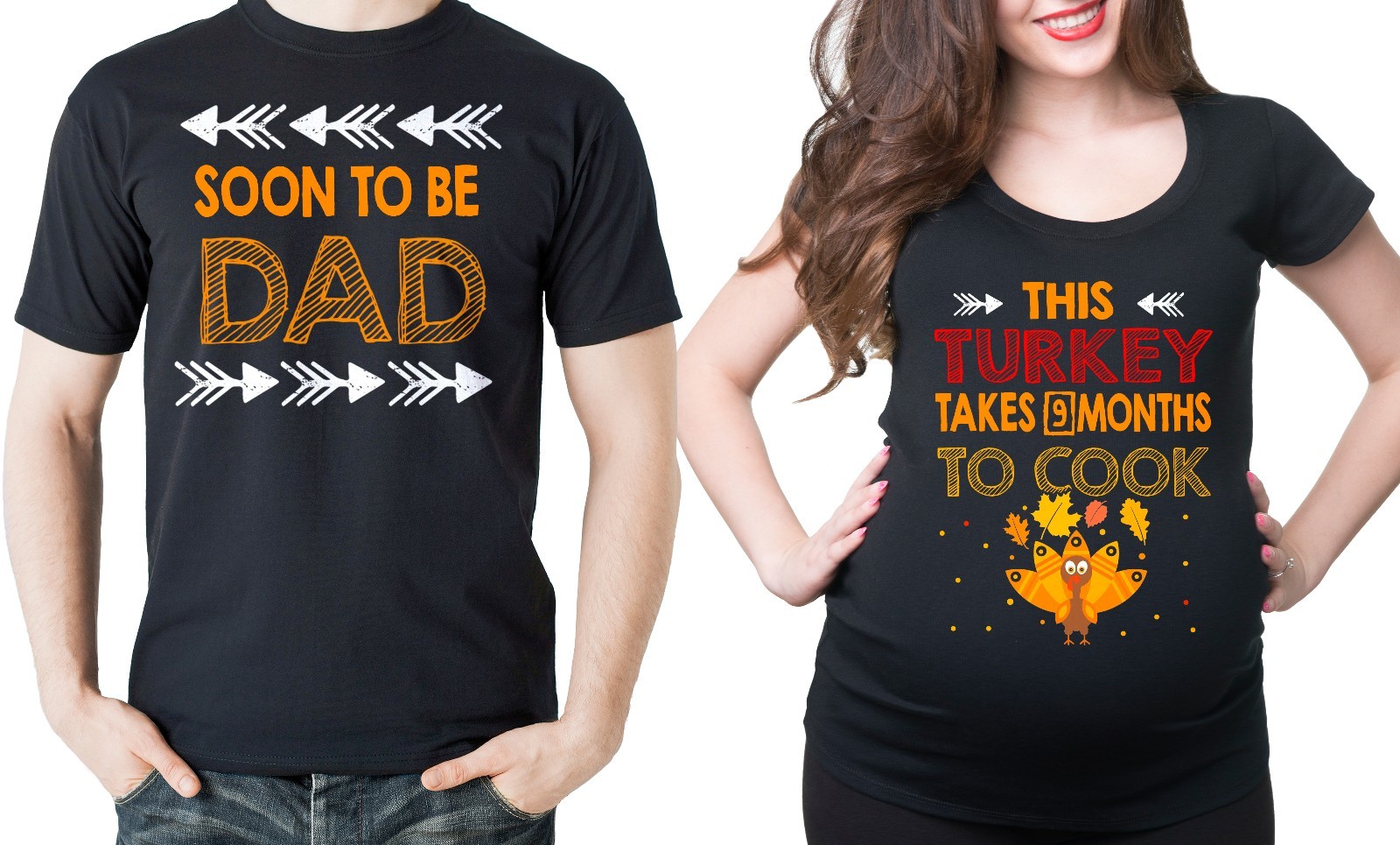 Pregnancy Funny Couple T-shirts Thanksgiving Maternity Baby Announcements Tees