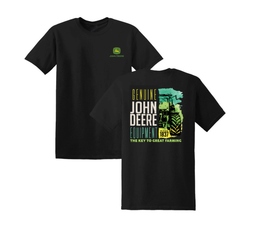John Deere Fanatics Men&rsquo;s Black T-Shirt Key to Great Farming 100% Cotton