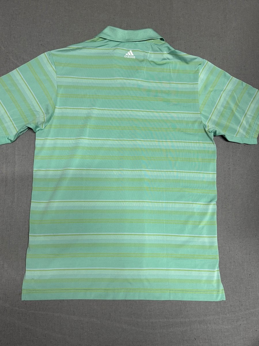 Adidas Men M Golf Polo Shirt Polyester Mint Green Striped ClimaCool