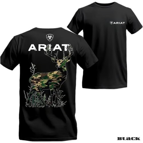 Ariat Hunting T-Shirt – Camo Deer Print, Western Outdoor Vibes, Comfortable Fit