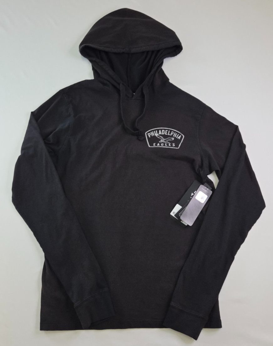 47 Brand Mens Dusted Jet Black Long Sleeve Hoodie Size S Philadelphia Eagles