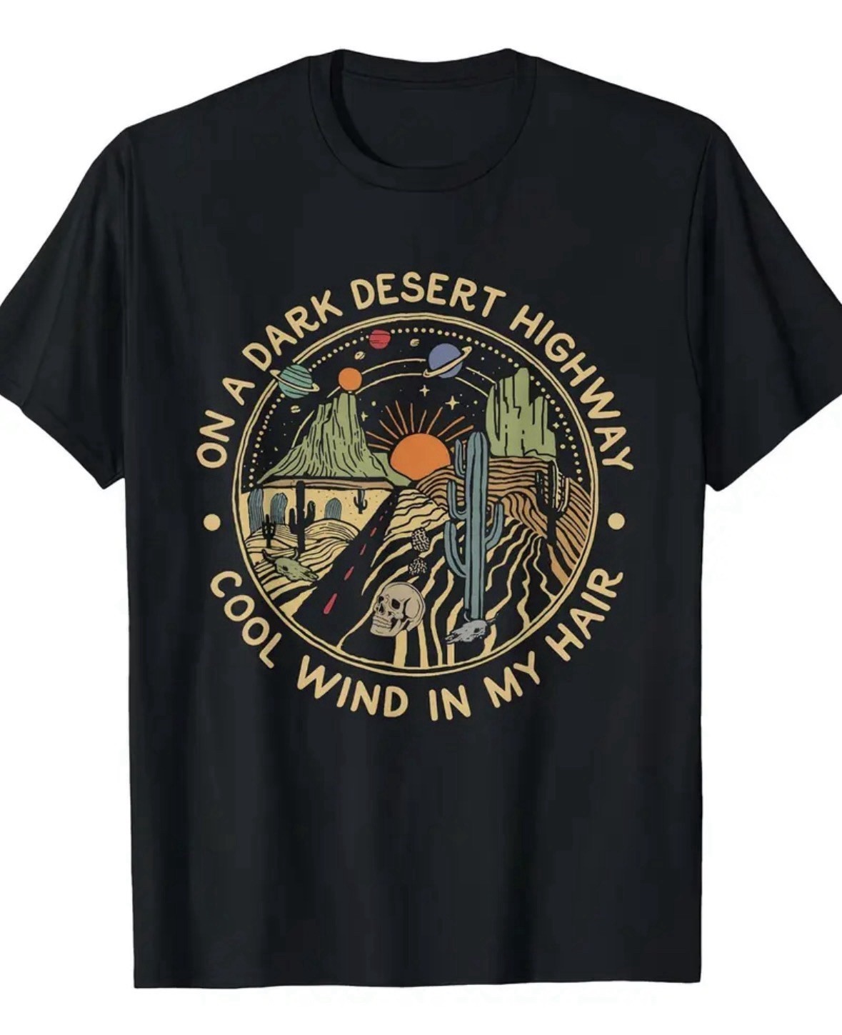 Cool Lyric “On A Dark Desert Highway” (Eagles) Black Tee by Haloo XL only NEW
