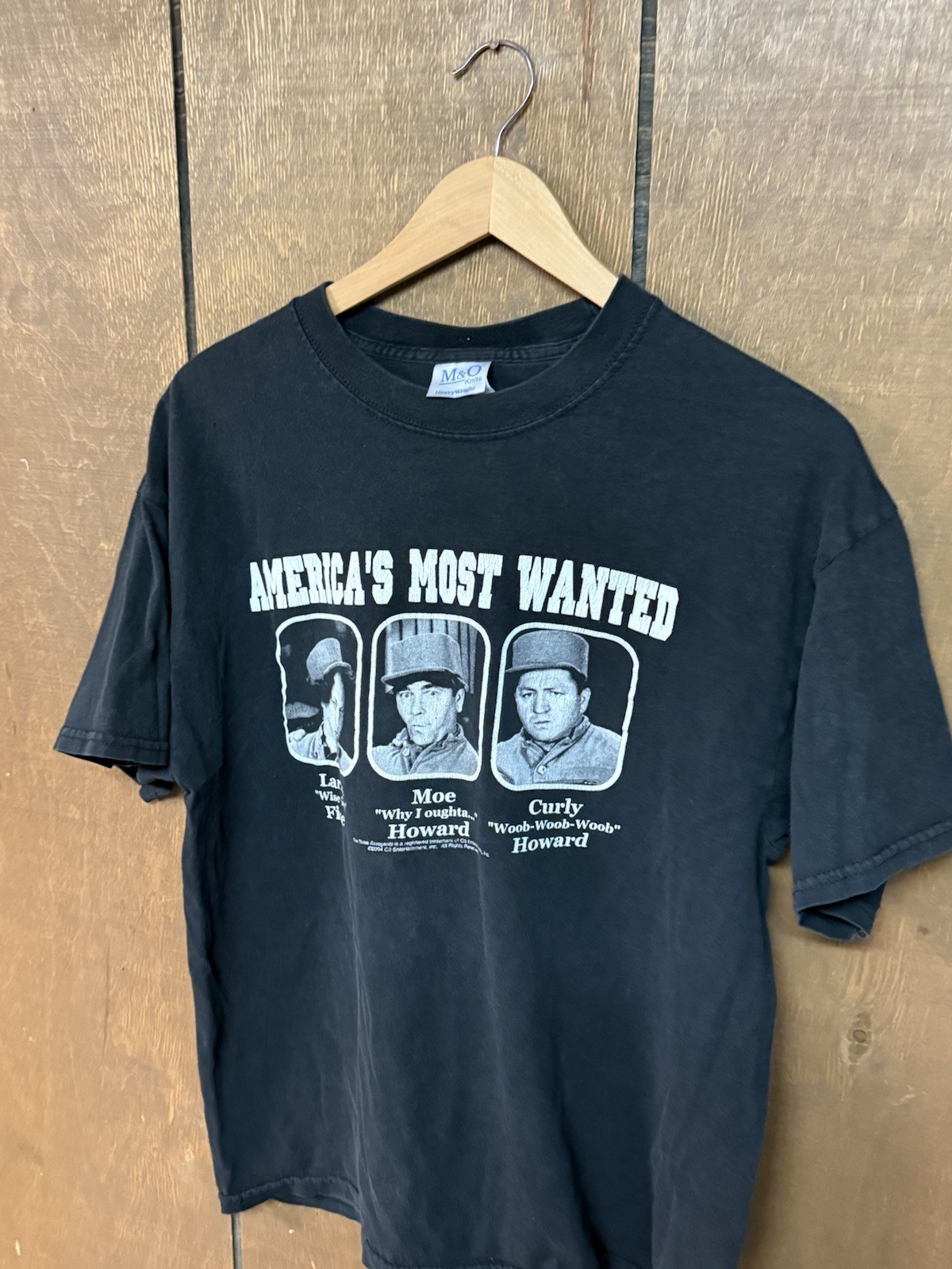 VINTAGE Three Stooges America’s Most Wanted Shirt Adult Size Large Black Mens