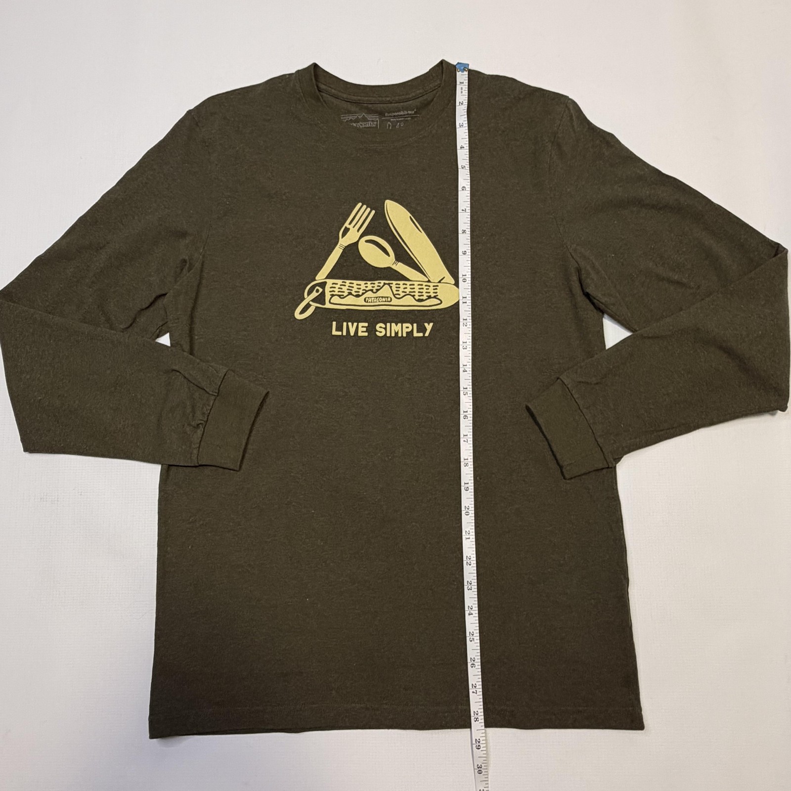 Patagonia Shirt Mens Small Green Long Sleeve Live Simply Graphic T Shirt
