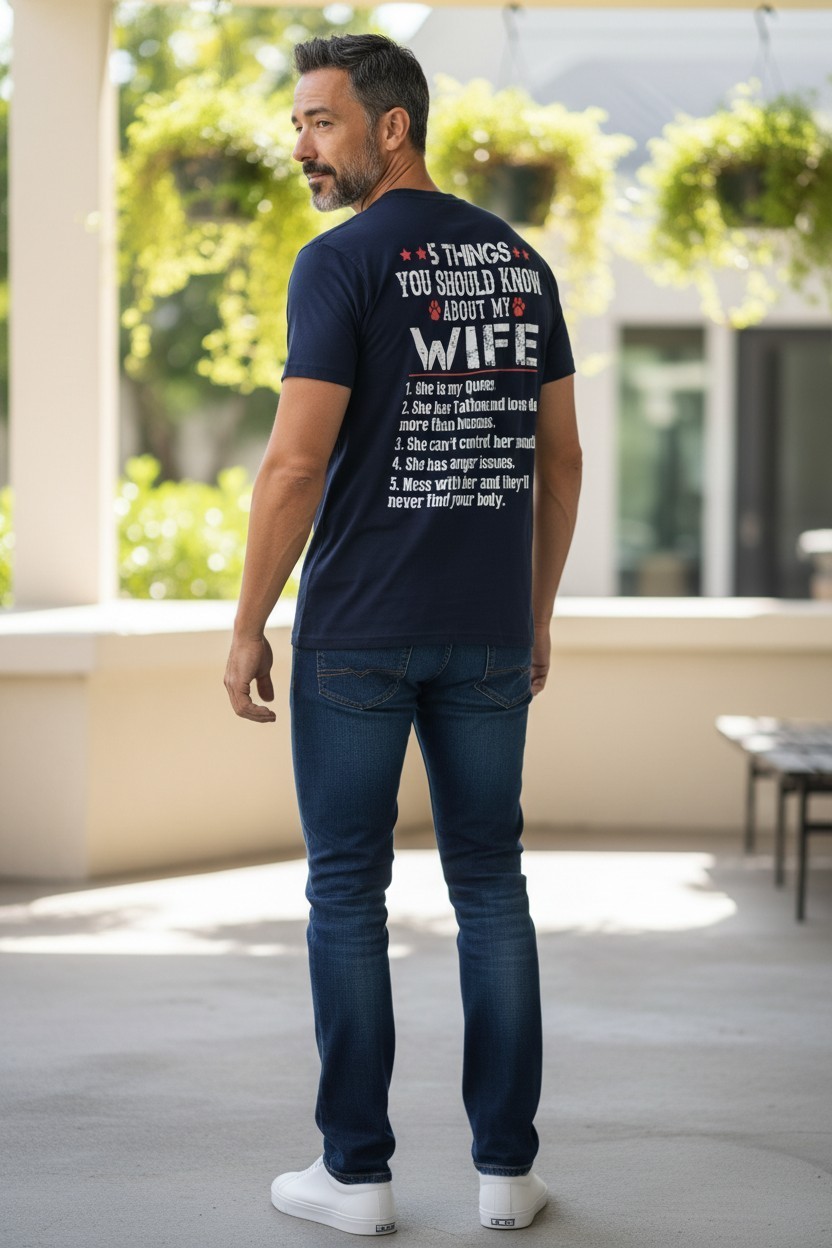 Screen Print Tee W/O Tag Measures Medium Adult Black With Wife Tribute On Back