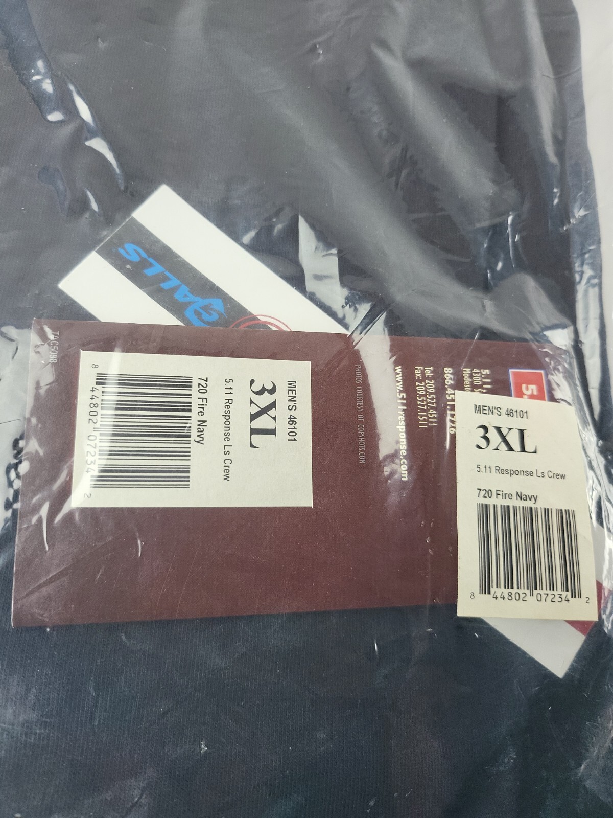 5.11 Mens Response Ls Crew Tshirt Fire Navy Blue Size 3XL…….