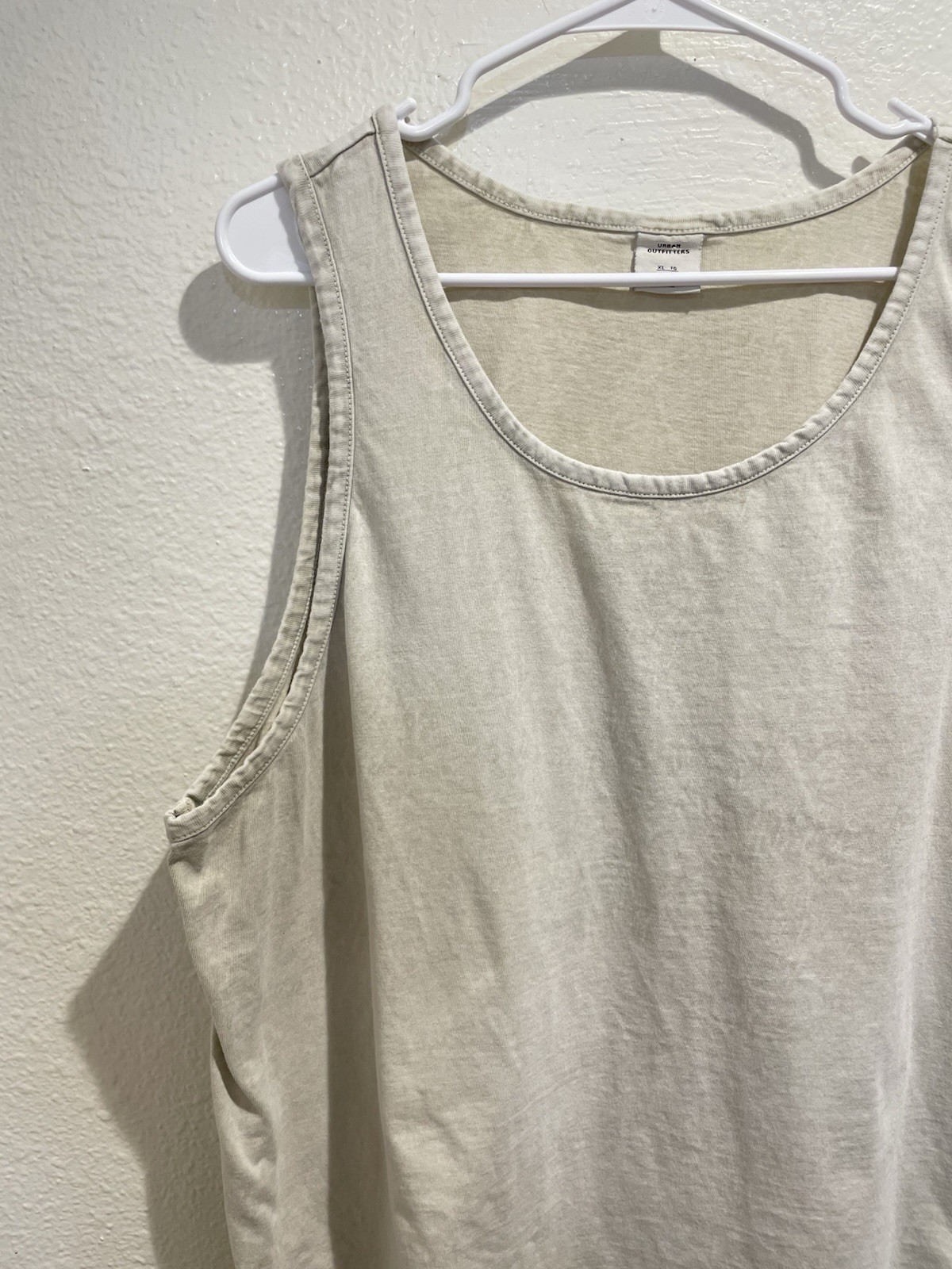 Urban Outfitters Mens XL Tank Top Cream Beige Acid Vintage Wash Cotton Boxy Fit