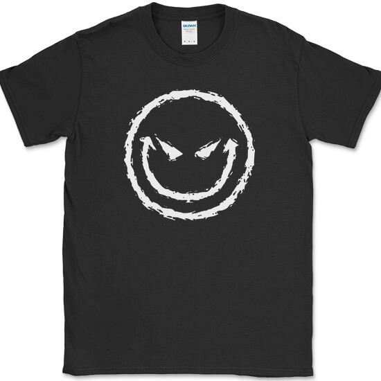 Evil Smiley Face T-Shirt Funny Rebel Biker Humor Sarcastic DJ Club Tee