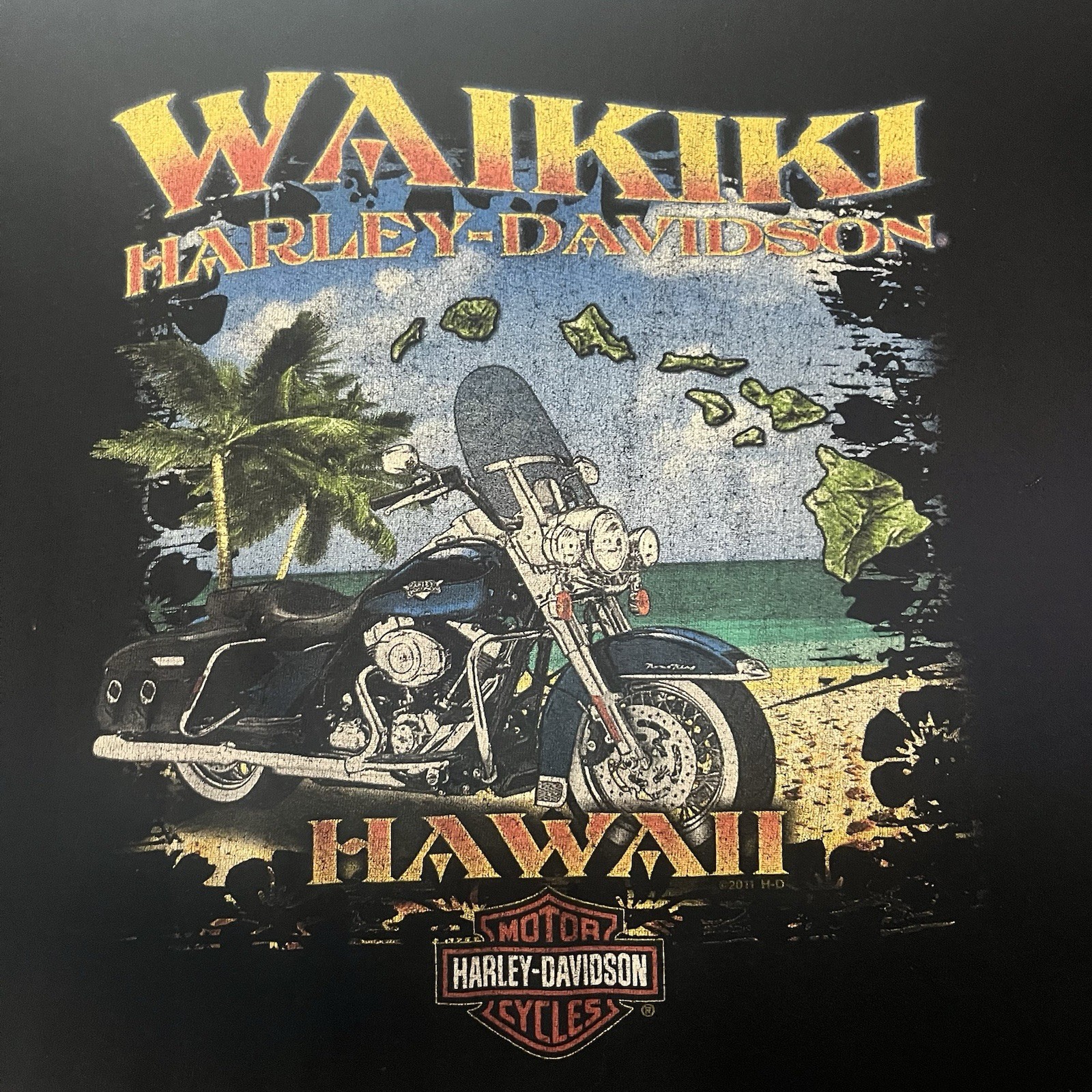 Harley Davidson Waikiki Hawaii Motorcycle Shirt Black Men’s Size 2XL
