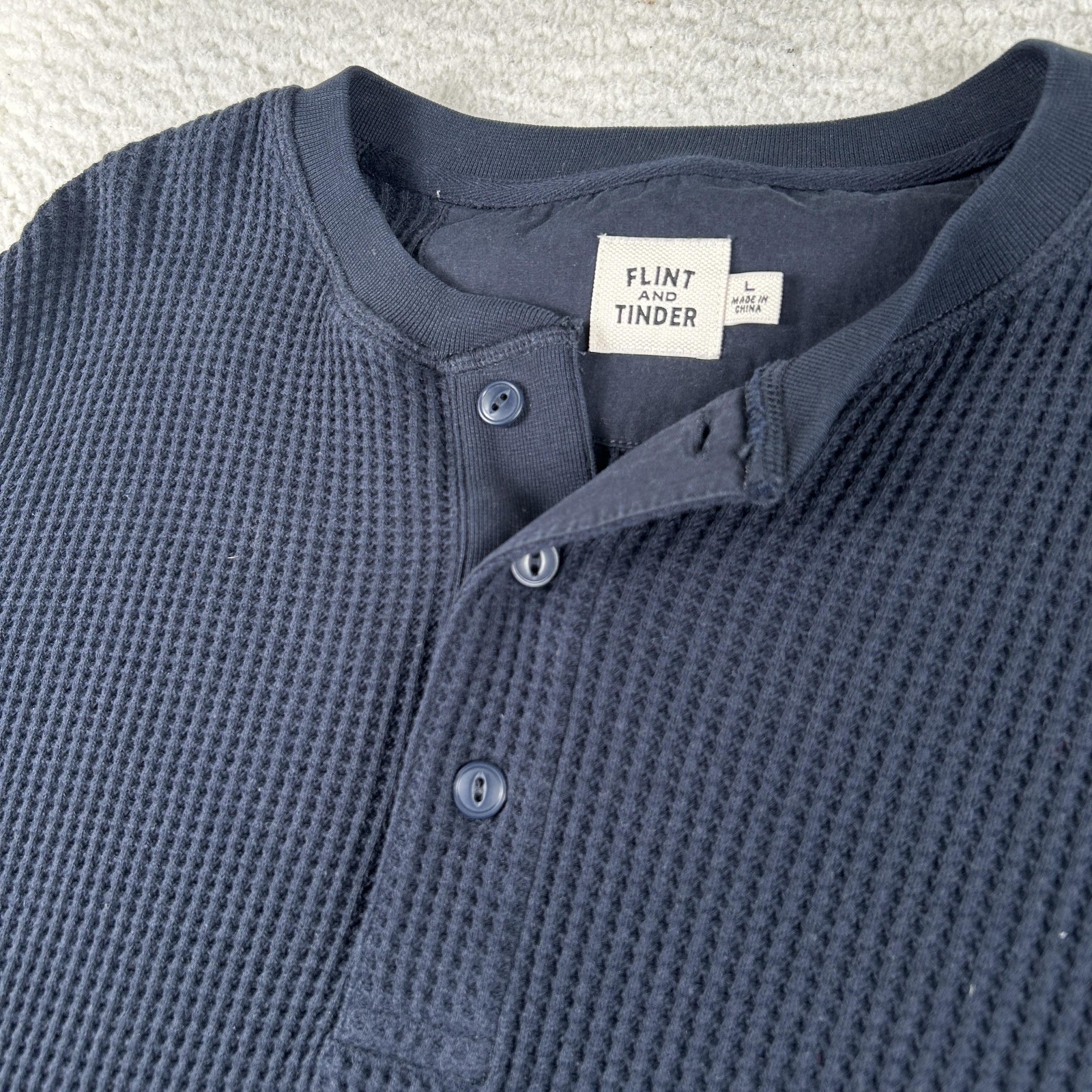 Flint And Tinder Shirt Mens Large Waffle Thermal Henley Long Sleeve Navy Blue