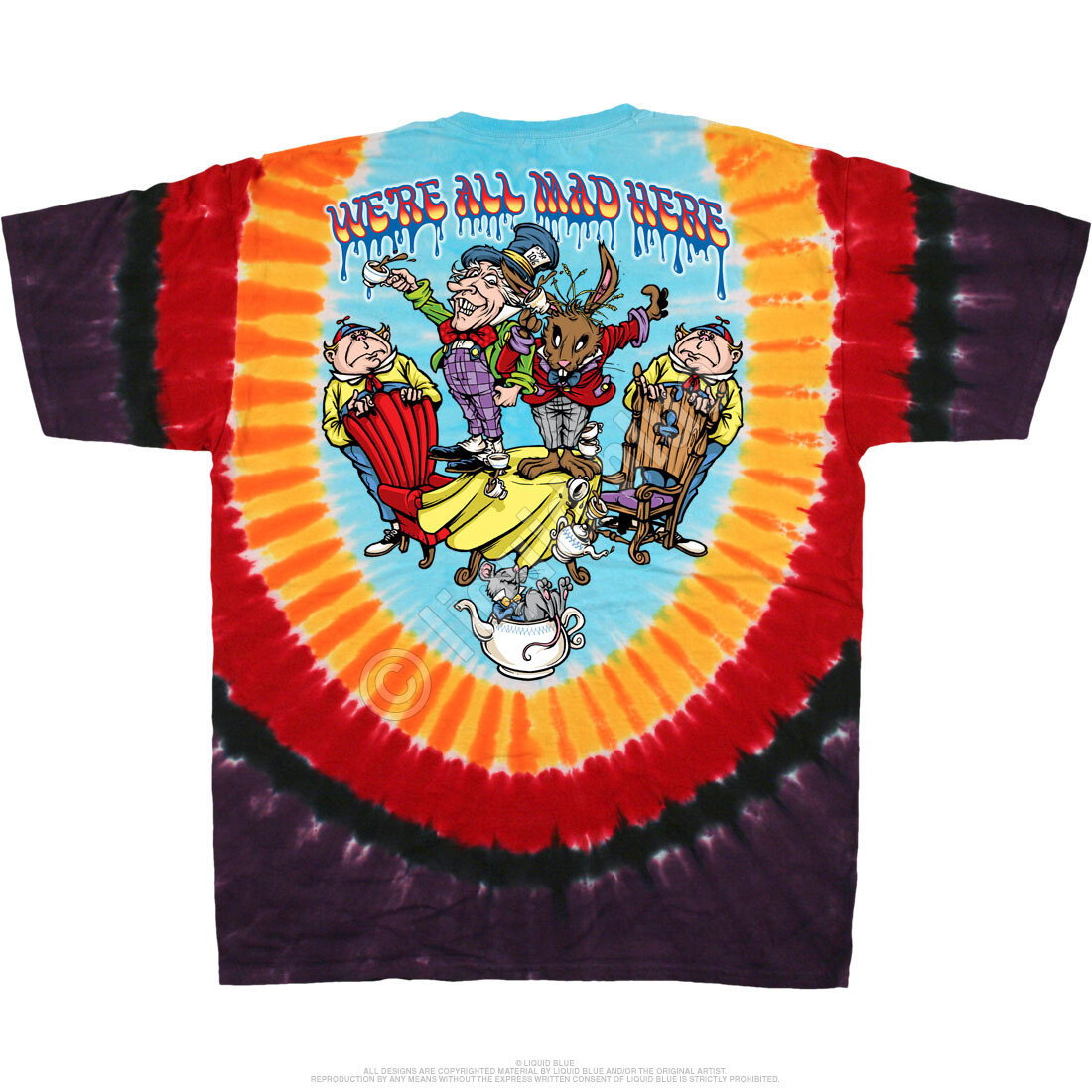 ALICE-ALL MAD HERE-2 SD TIE DYE T-SHIRT S-M-L-XL-2X Caterpillar,Wonderland