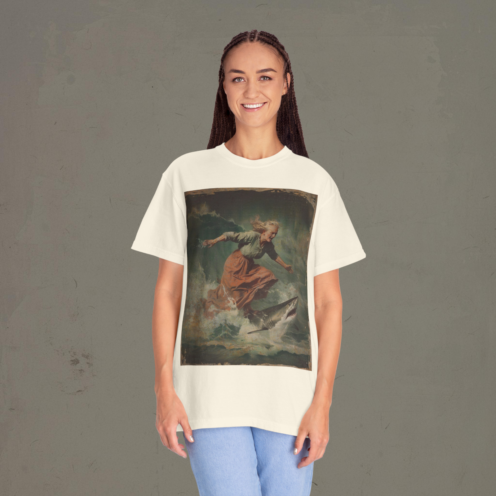 Vintage SURFING SHARK T-Shirt, Surf Girl Shirt, Ocean Great White Nautical Tee