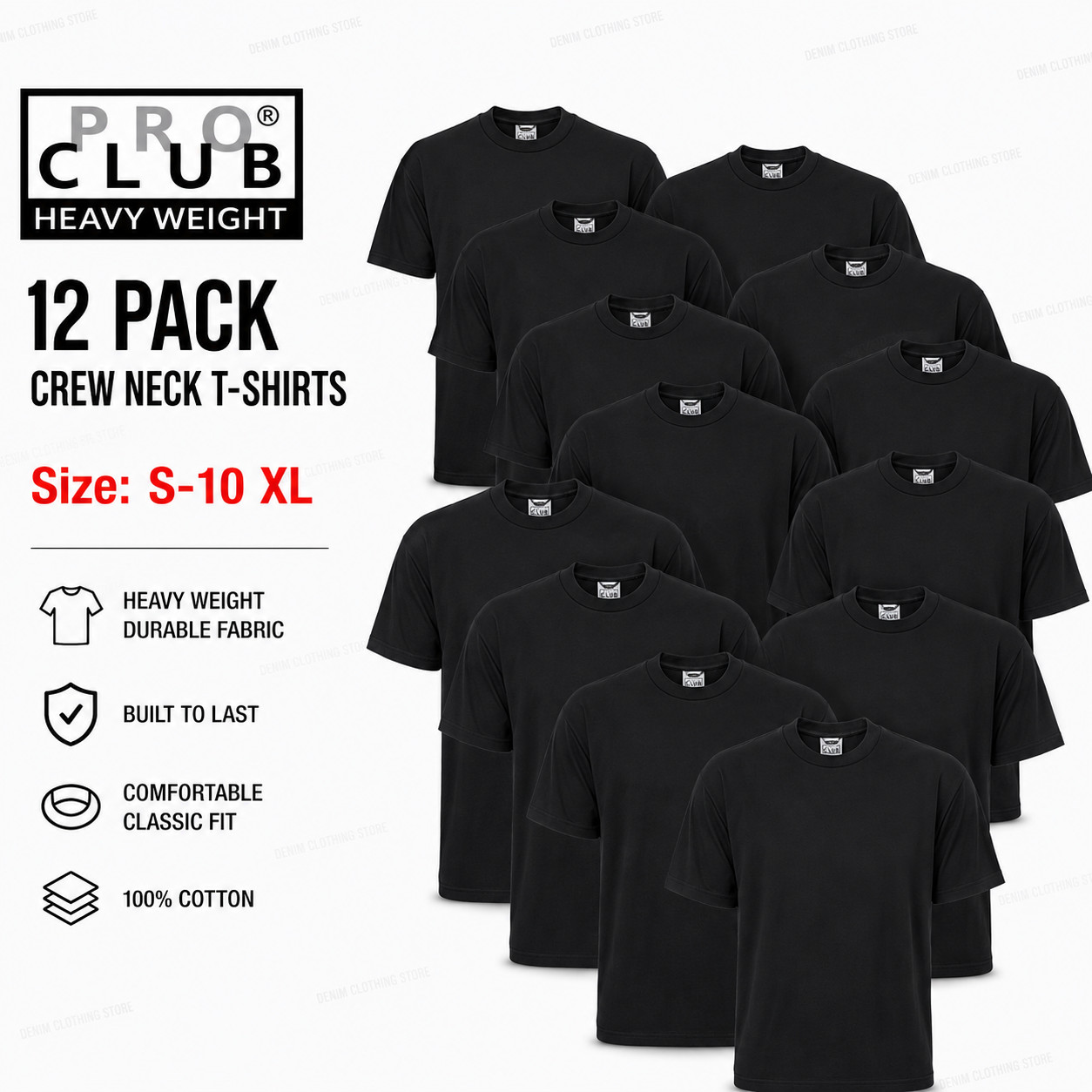 12 PACK PROCLUB PRO CLUB MENS HEAVYWEIGHT BLACK SHORT SLEEVE T SHIRTS COTTON TEE