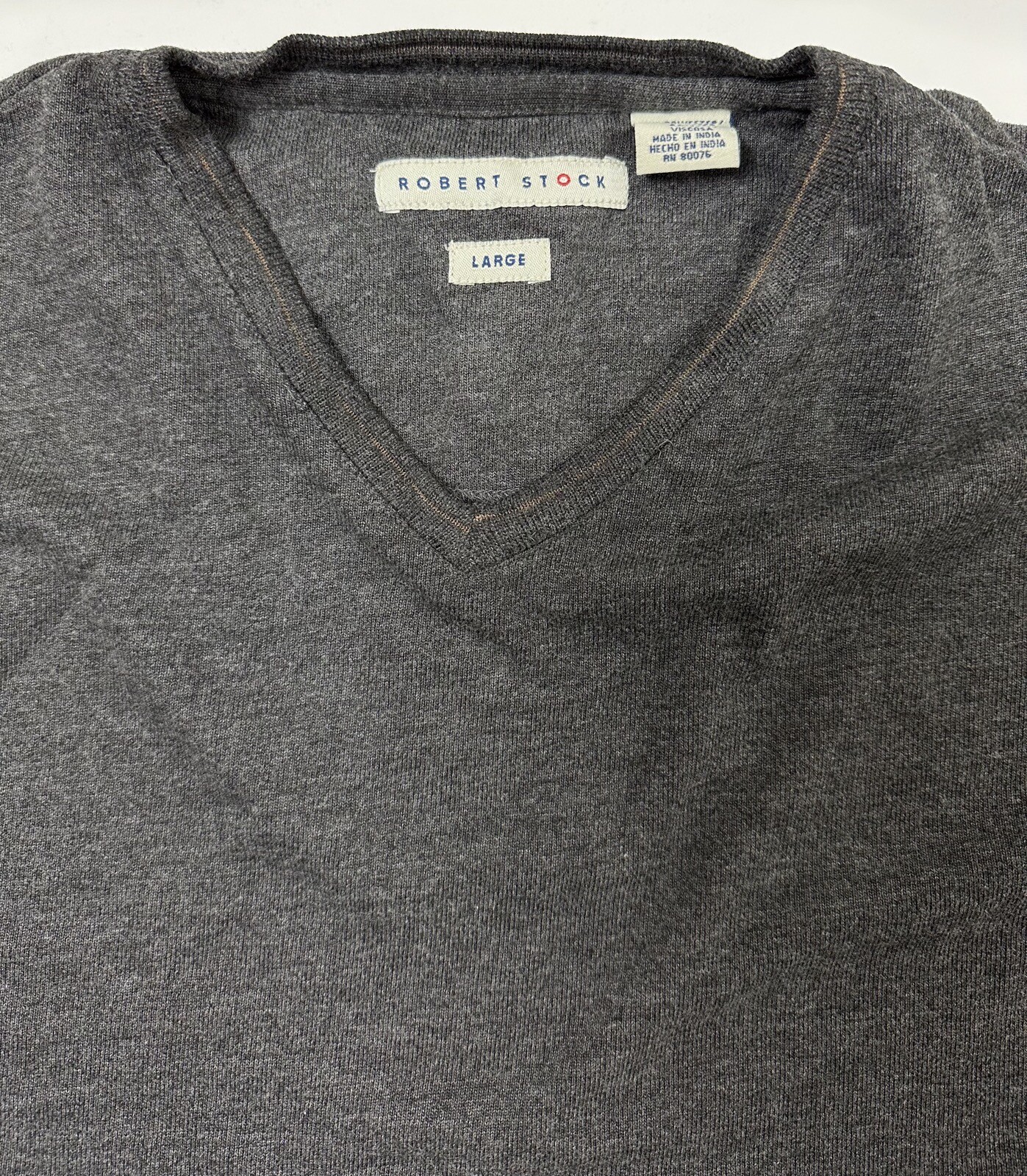 Vintage 90s V-Neck Shirt Men Large Minimal Gray Heavy Rayon Blend Robert Stock