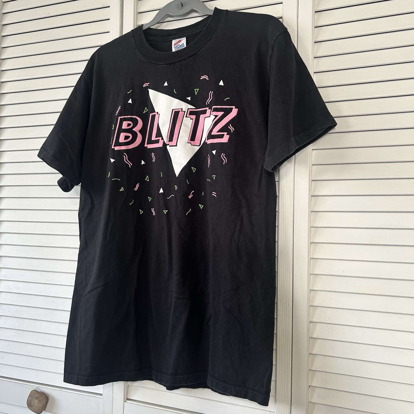 Vtg 90s Jerzees Single Stitch T Shirt Mens L Neon Blitz Made in USA Rare 20×28.5
