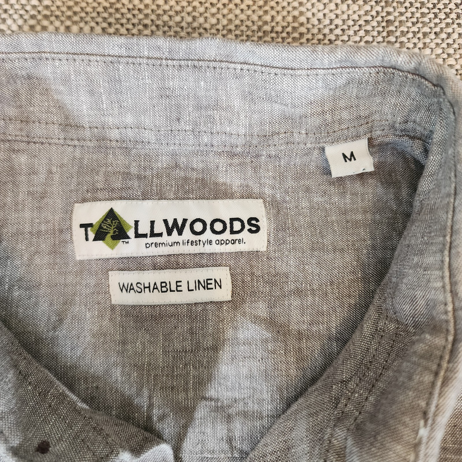 Tallwoods Men&rsquo;s Shirt M, Washable Linen, Gray, Premium Lifestyle Apparel