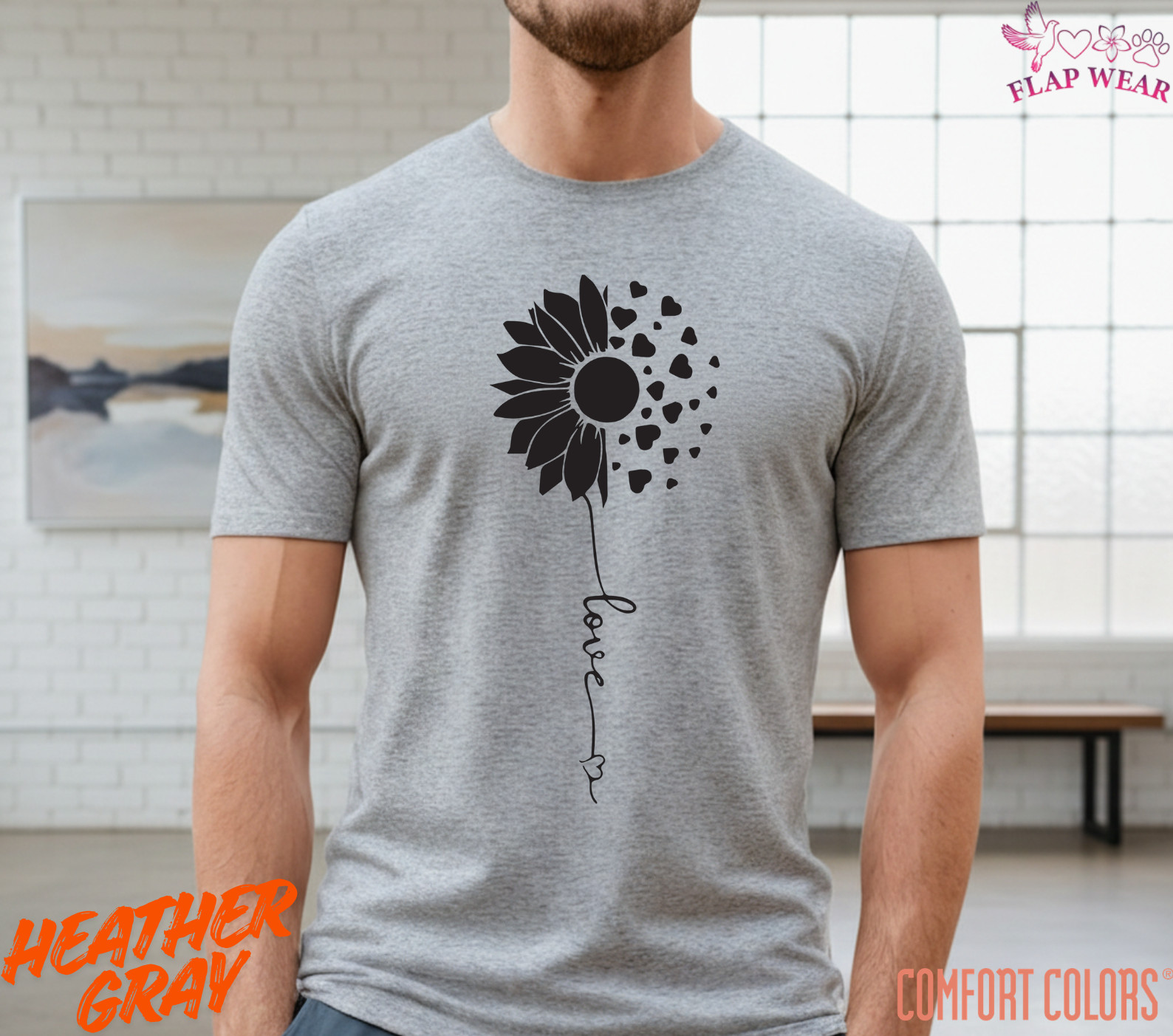 Unisex Sunflower Heart Love T shirt Men T shirt Women valanity day Romantic