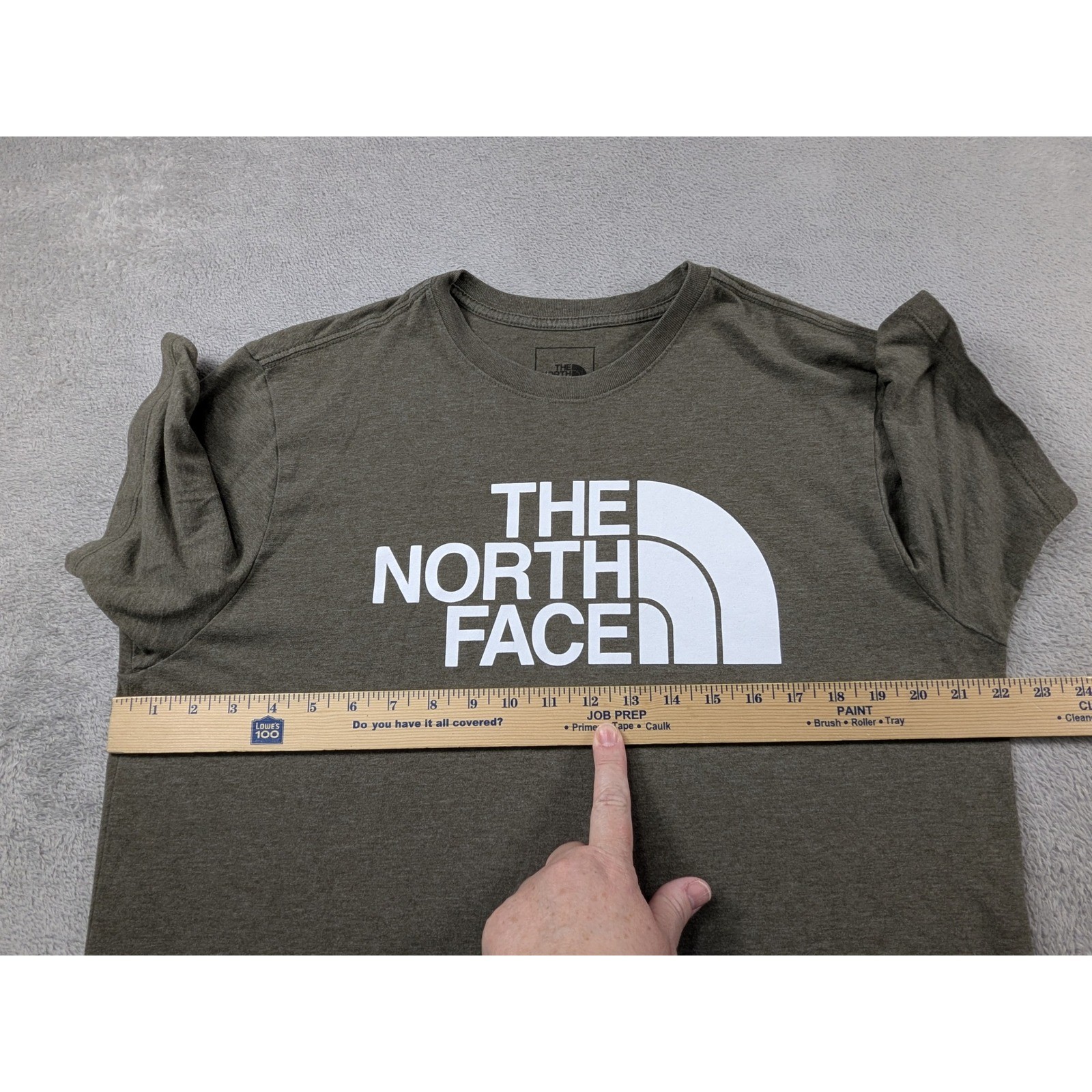 The North Face Mens Graphic T-Shirt Olive Green White Logo Cotton Blend Size L