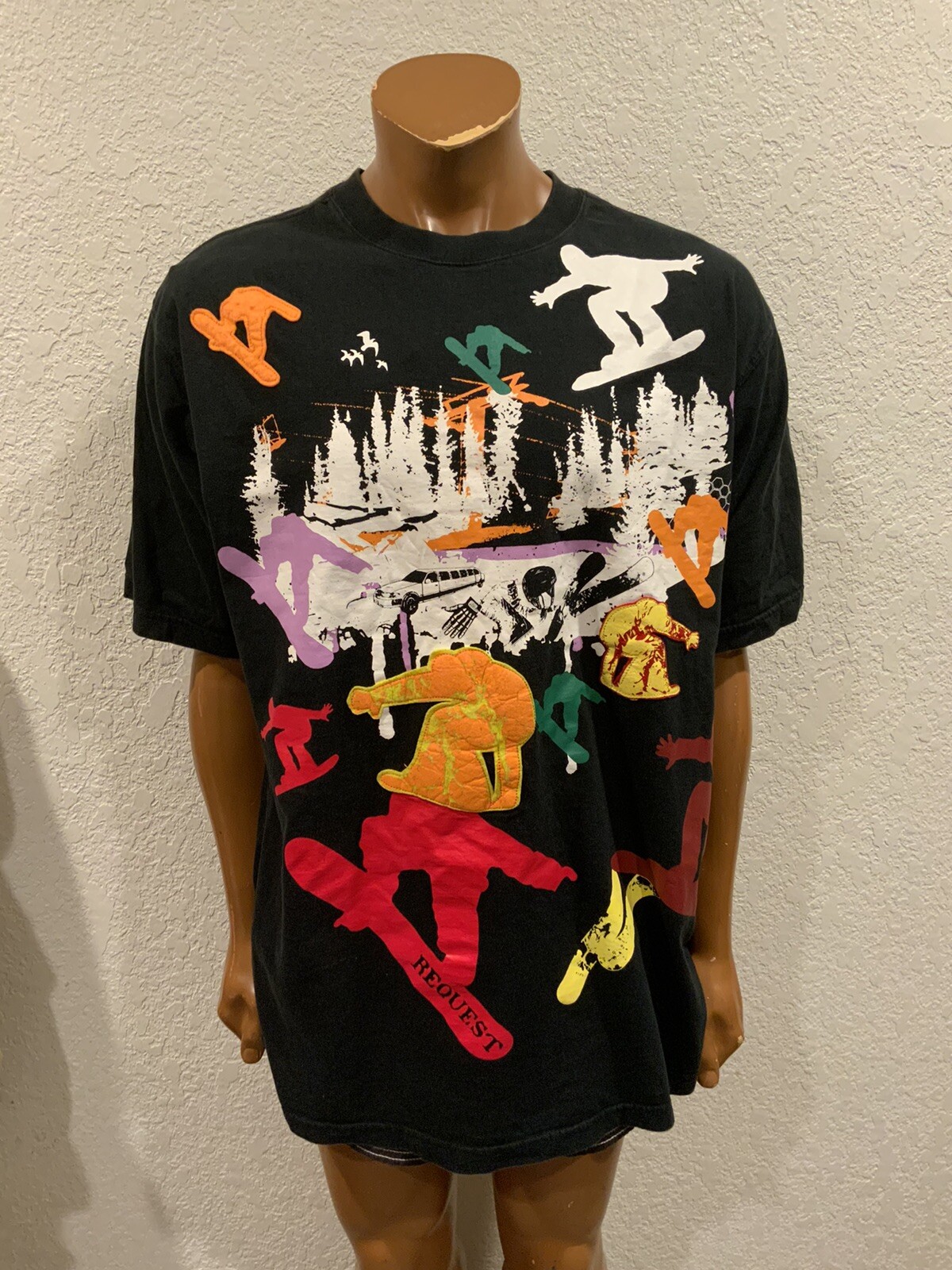 Vintage Y2K Request Snowboard Winter Freestyle Snow 3D Logo T-Shirt Sz. XL