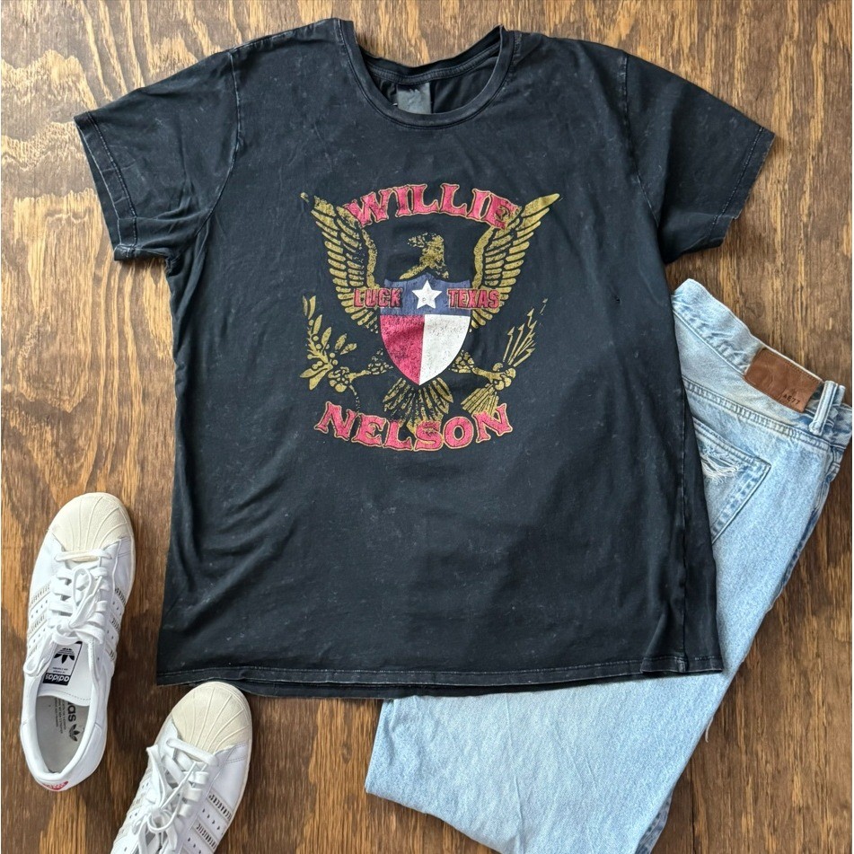 Willie Nelson Luck Texas Graphic Tee XL Black Mineral Wash Country Music Shirt