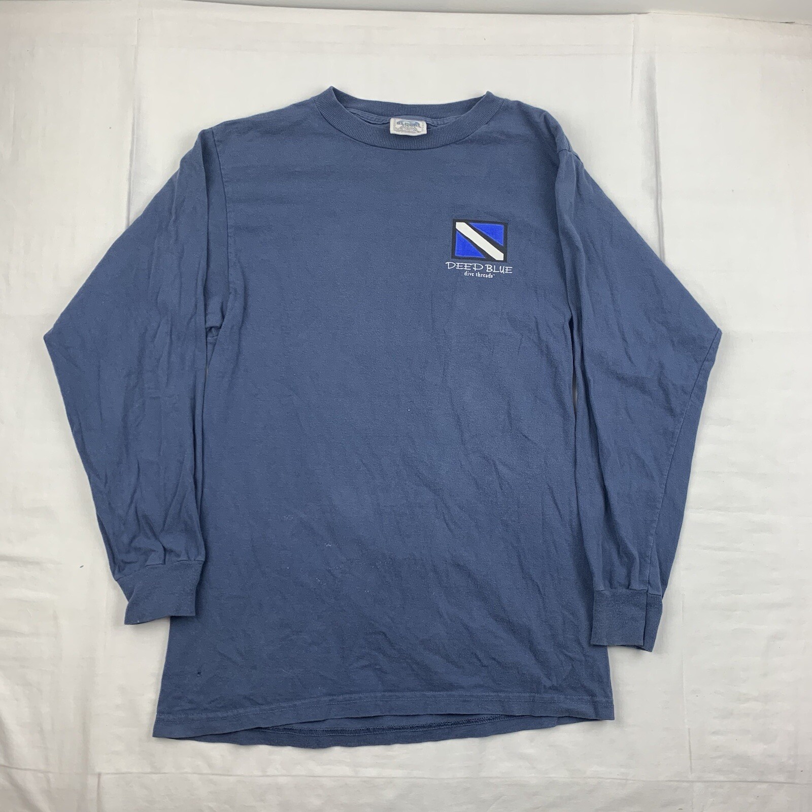 Vintage Deep Blue Dive Threads Long Sleeve Shirt Adult Medium Blue Ocean Shark