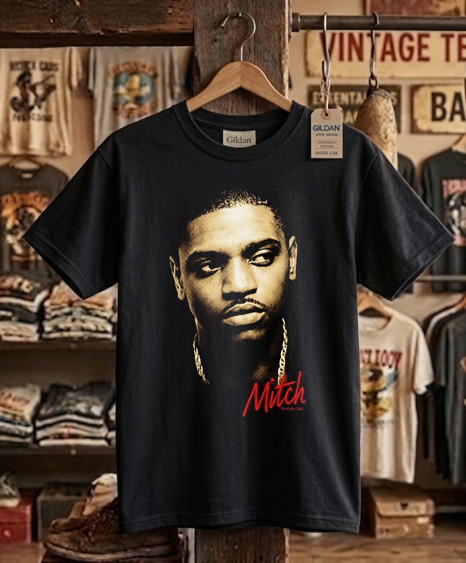 Paid In Full – Mitch 90 Style Graphic Tee Heavyweight Black Cotton T-Shirt