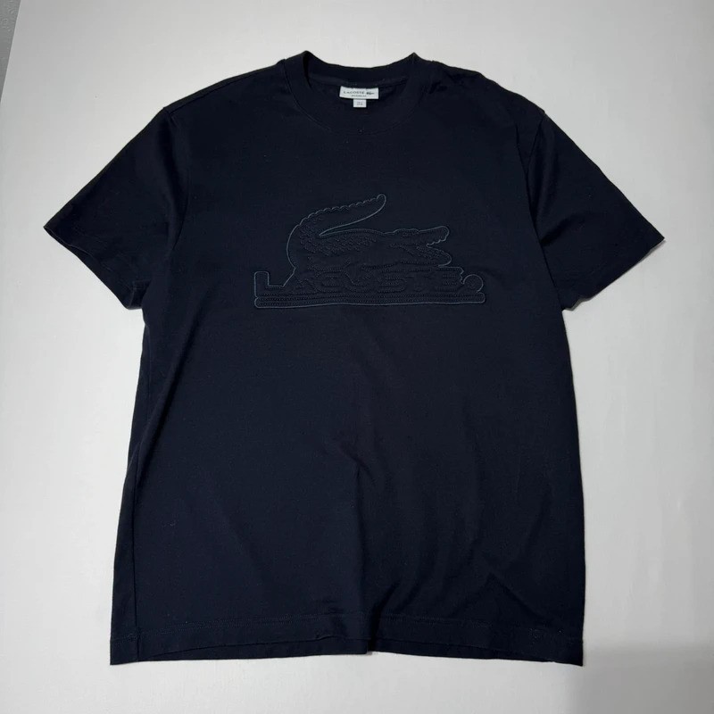 Lacoste T-Shirt Quilted Badge Navy Blue Short Sleeve Medium Logo