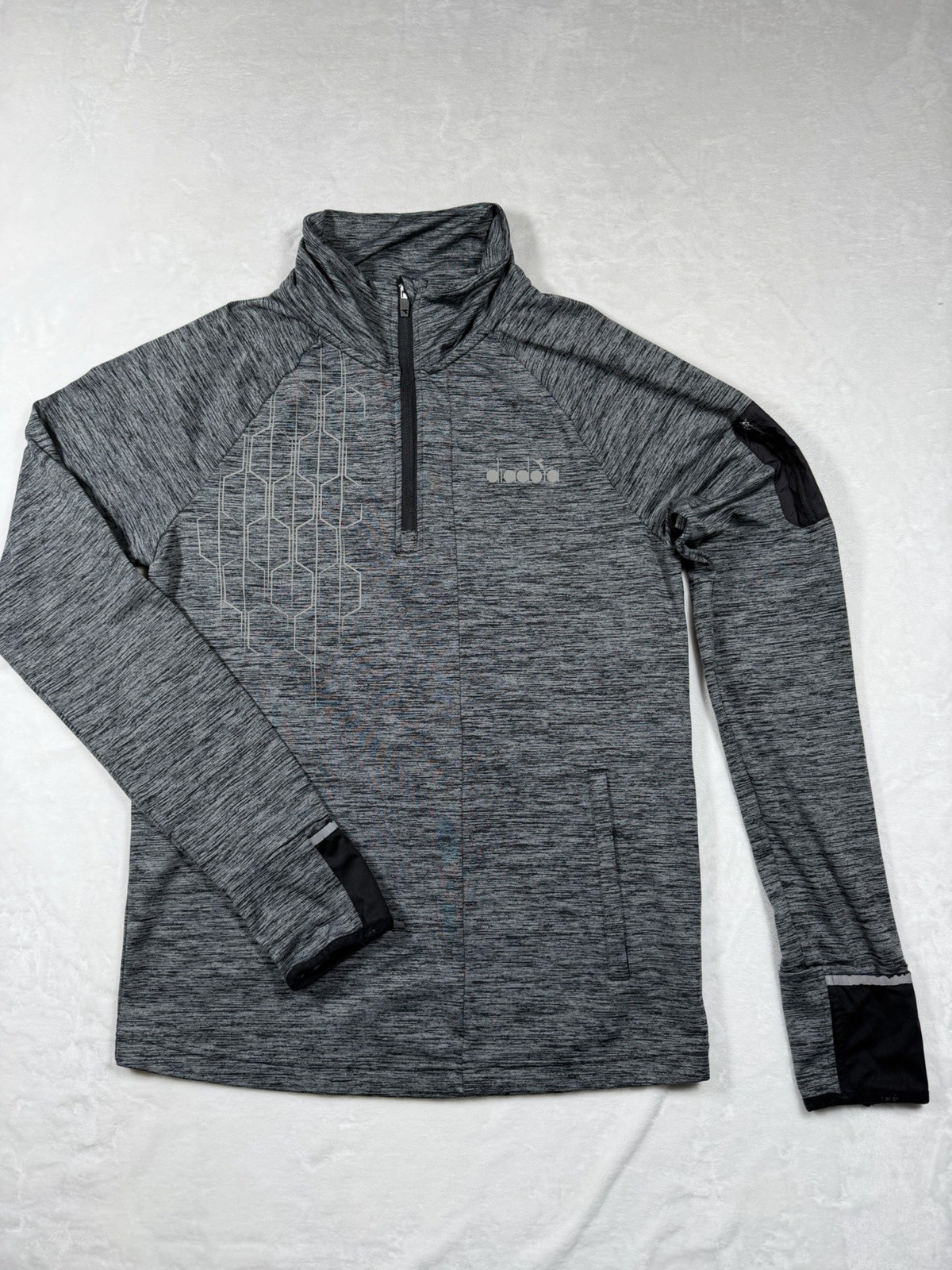 diadora Warm Up Winter Sweat Be One Running Mock Neck Long Sleeve 1/4 Zip M Gray