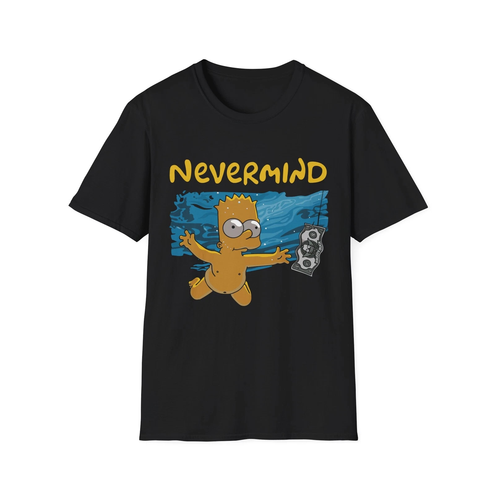 Funny Bart Simpson T-Shirt, Nirvana Nevermind, Casual Gift, Cartoon