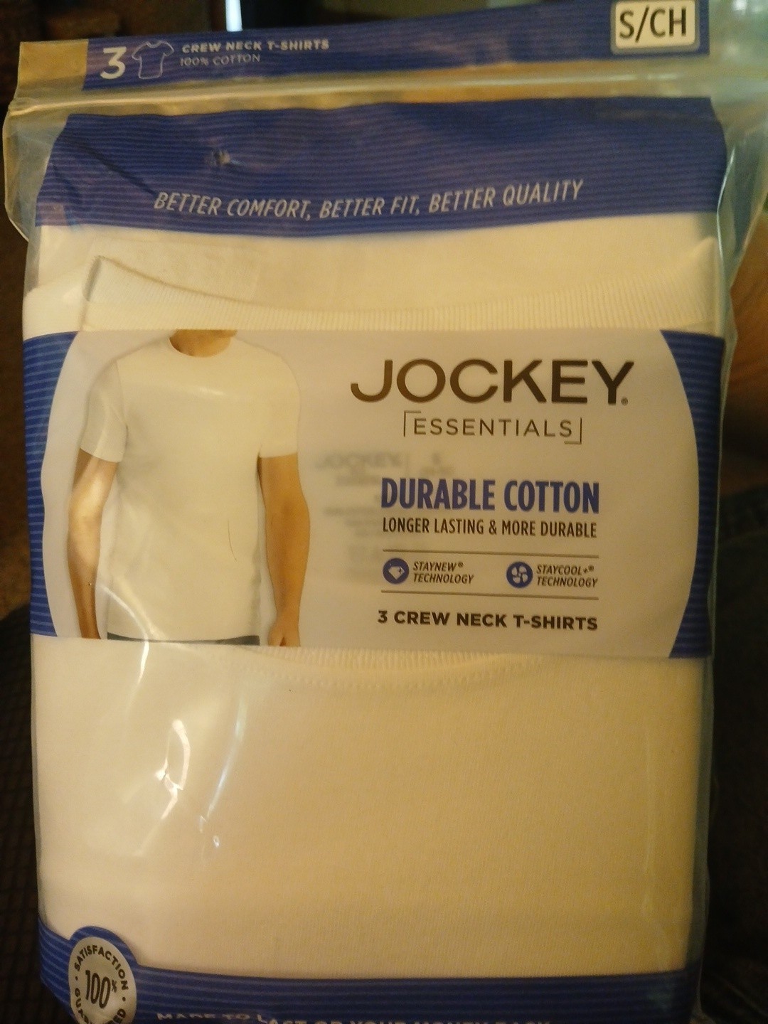 3-Pack JOCKEY ESSENTIALS Men’s Crew Neck T-Shirts Durable Cotton White Sz Small