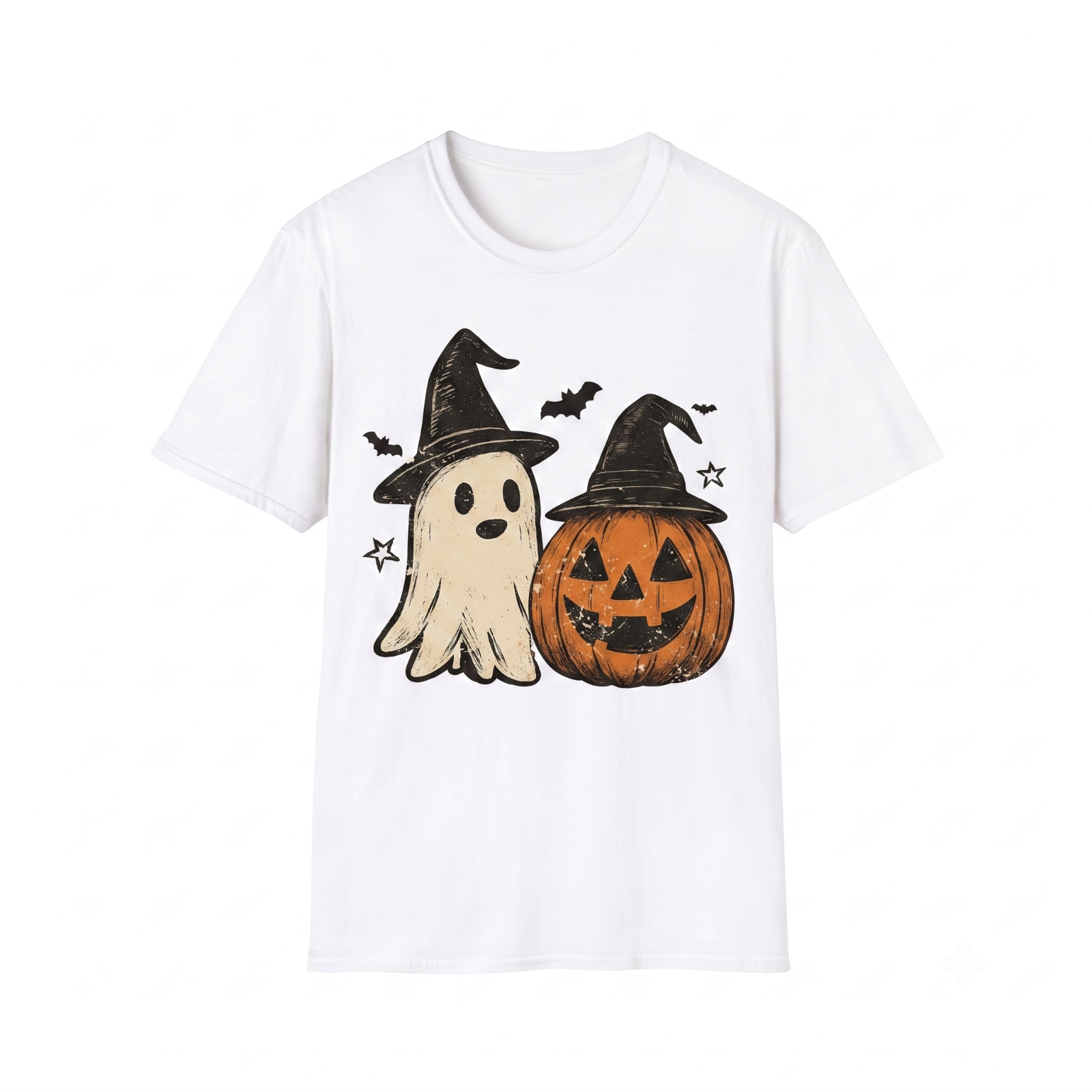 Ghost and Pumpkin Halloween T Shirt Spooky Season Cute Witch Hat Fall Graphic
