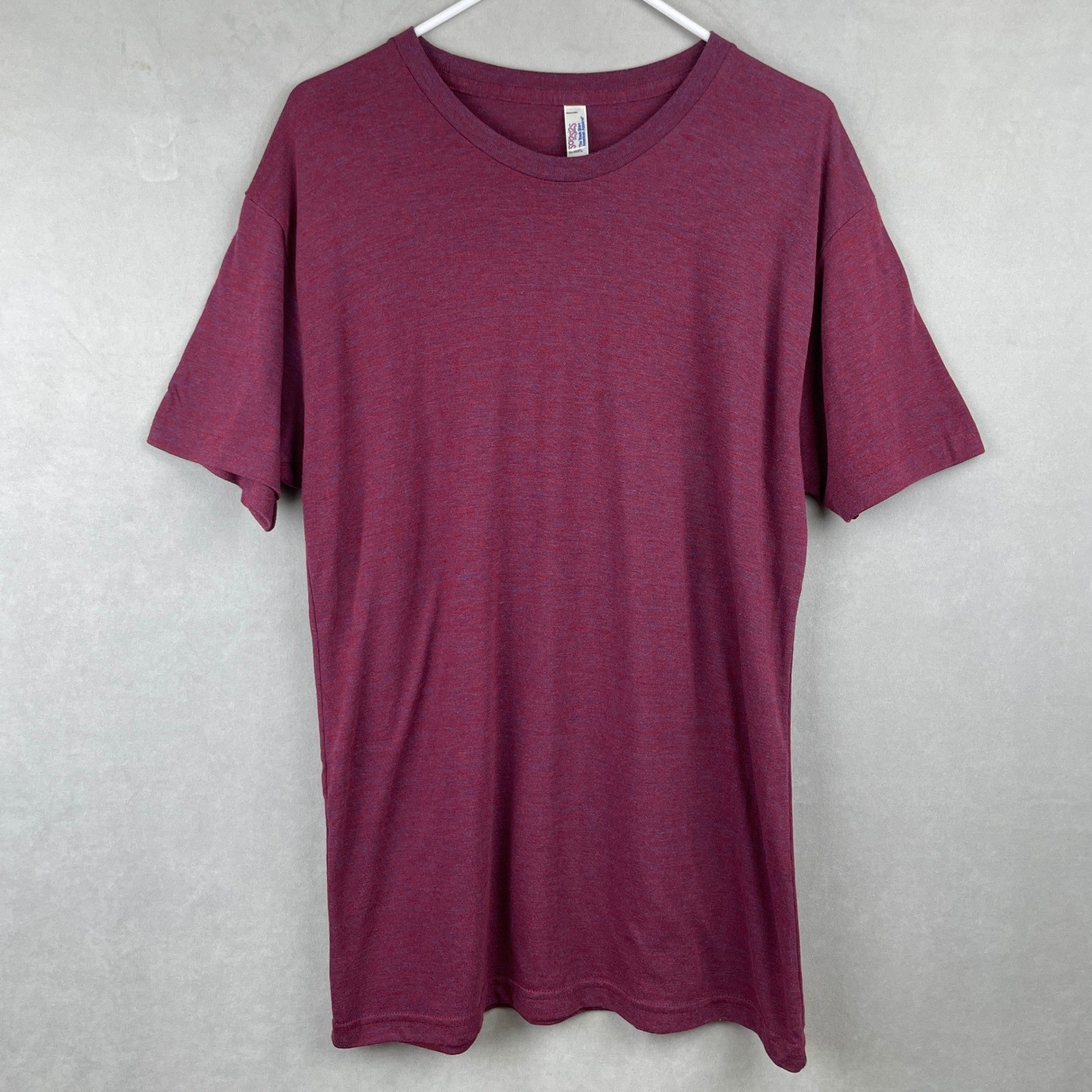 American Apparel Mens Track Shirt Heather Burgundy Tri-Blend Crew Tee L USA Made