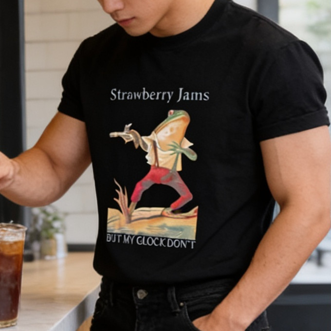 Strawberry Jams « But My Glock Don&rsquo;t » Frog Graphic T-Shirt Large Black