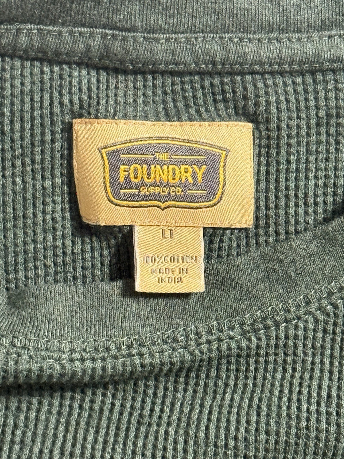 The Foundry Supply Co Men&rsquo;s Thermal Waffle Knit Long Sleeve Shirt Sz LT Green