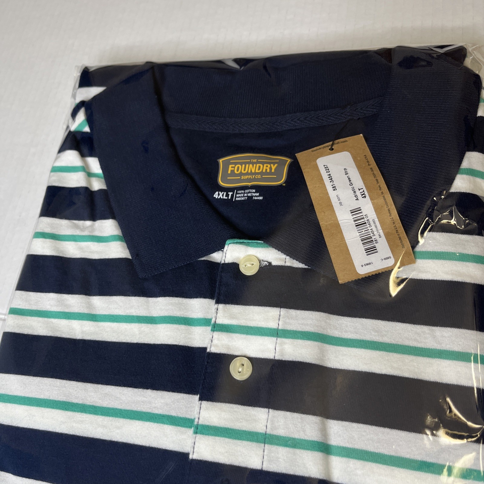 THE FOUNDRY SUPPLY. Co Men’s Size 4XLT Adriatic Green Stripe 100% Cotton Shirt