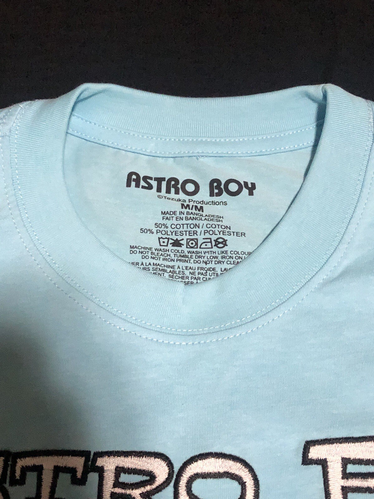Astro Boy Flower Embroidered Light Blue Short Sleeve T-Shirt M, Lightweight