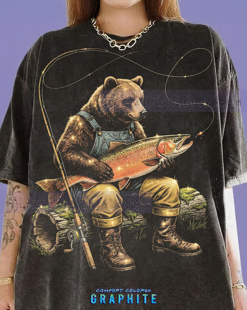 Bear Fisherman Animal Lover Fishing Outdoors Comfort Tee