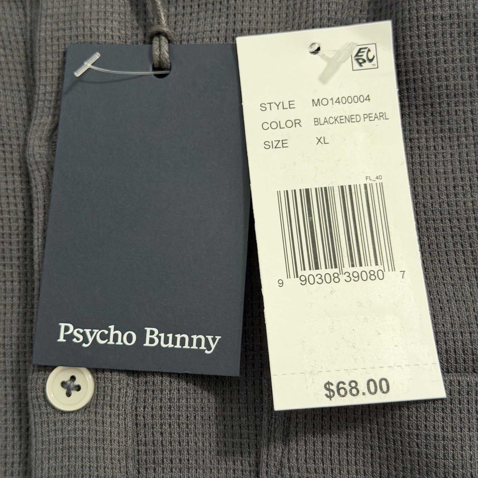 Psycho Bunny Henley T-Shirt Men&rsquo;s XL Long Sleeve Chest Pocket Dark Gray NWT