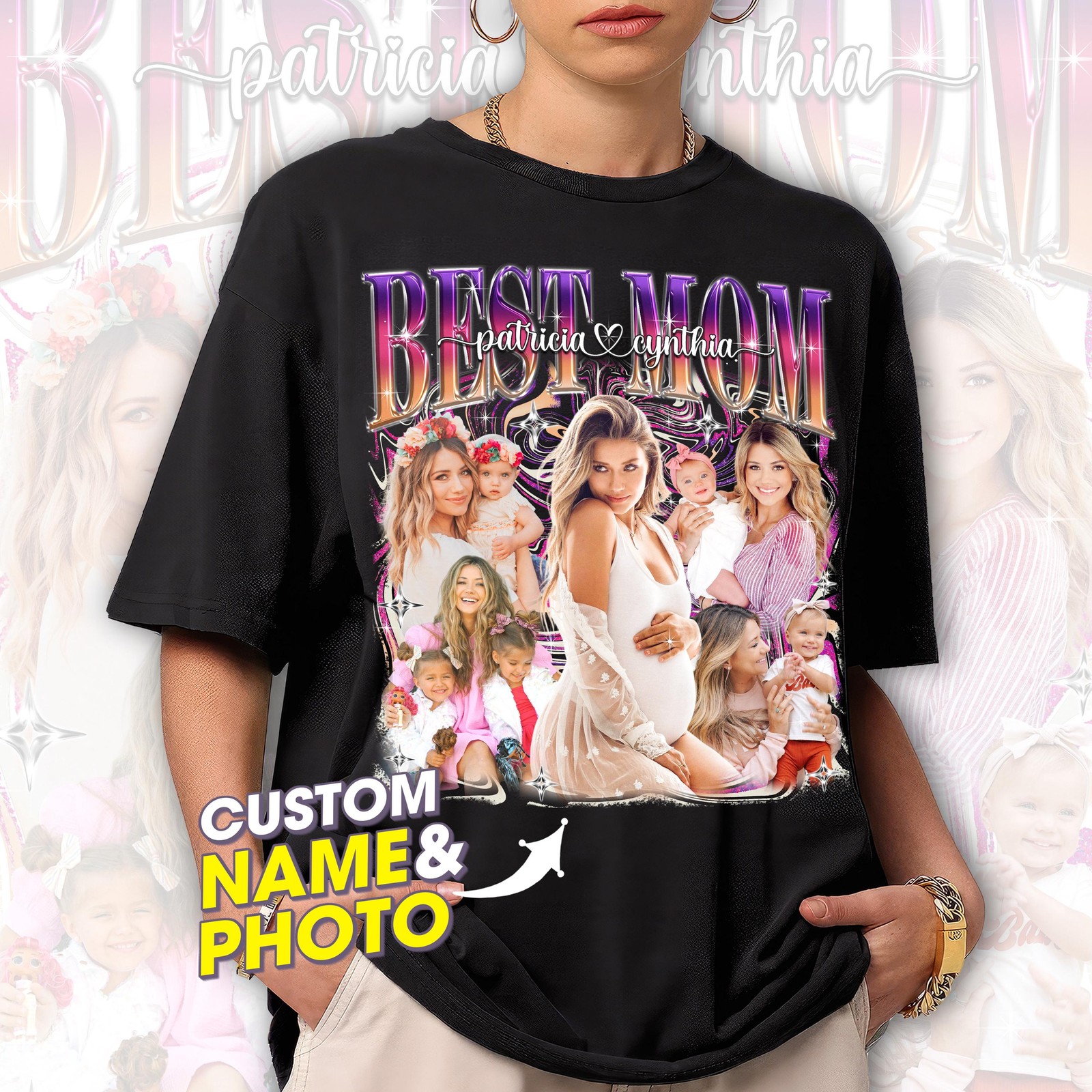 Custom Mom Shirt Bootleg Rap Tee with Face Photo Personalized Gift