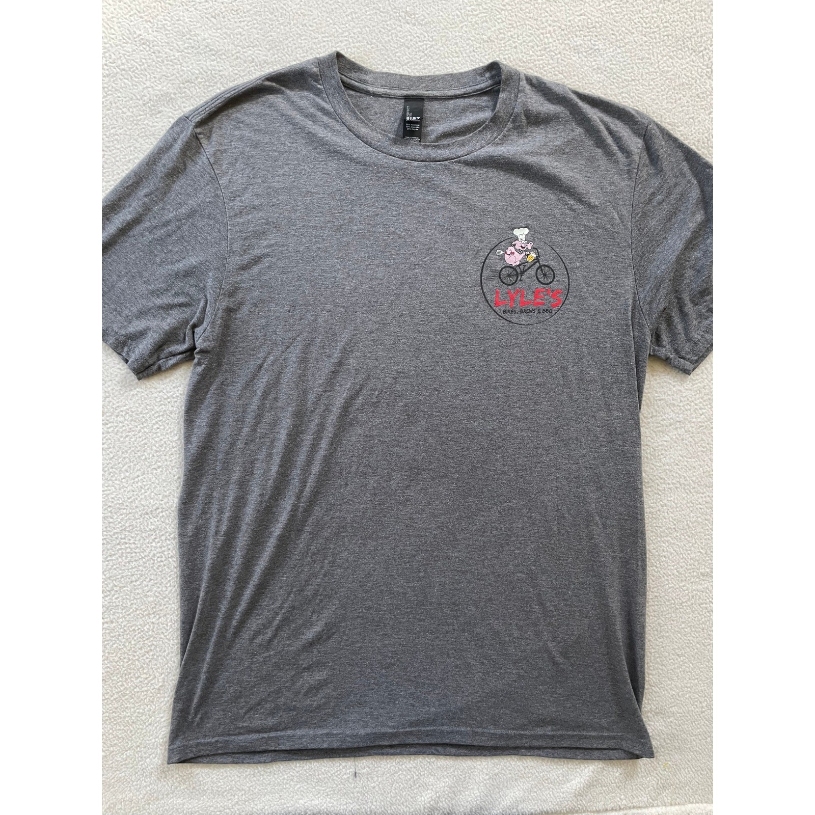 Mens Large T-Shirt Gray Lyle&rsquo;s Bikes Brews & BBQ Loveland Ohio Tri-Blend