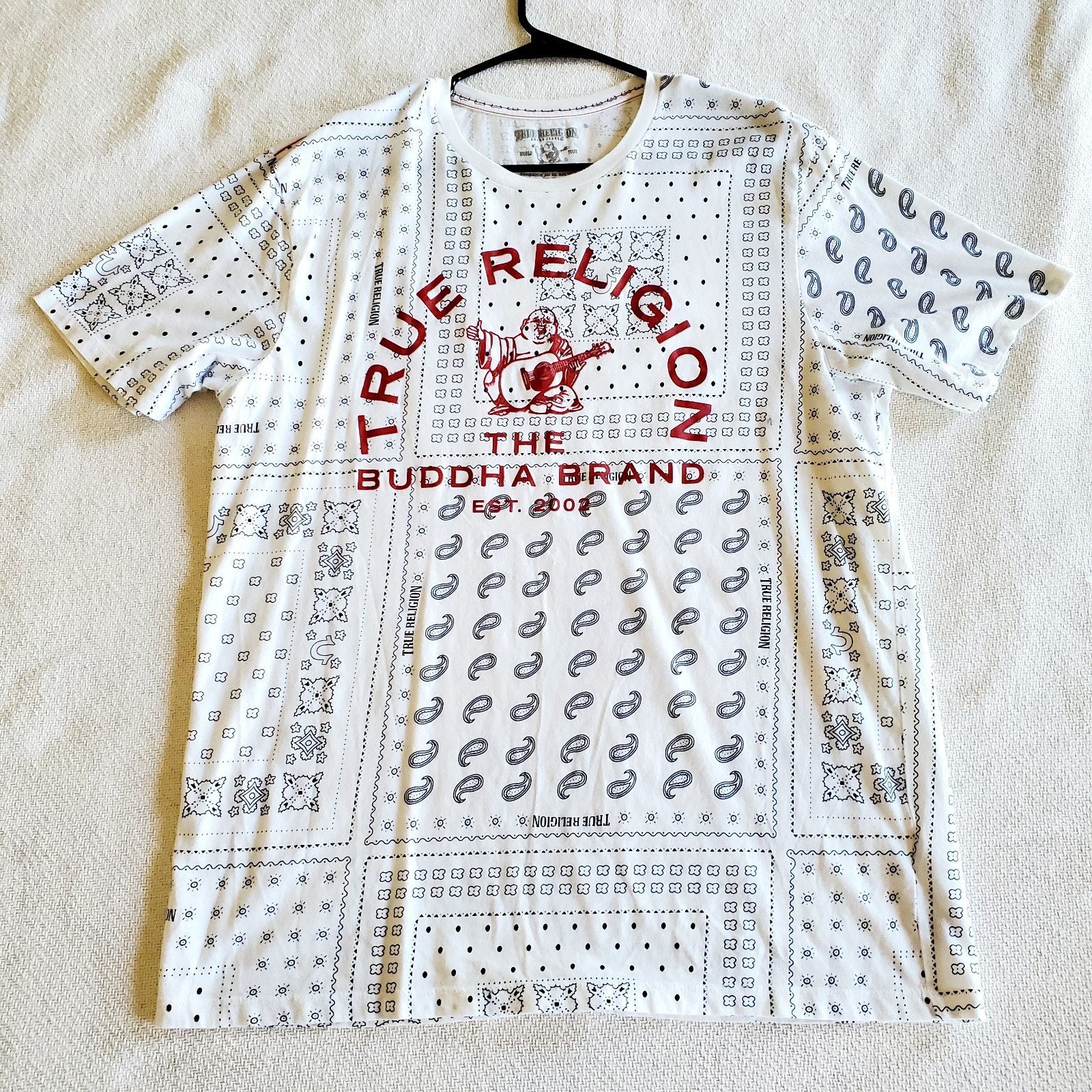 XL TRUE RELIGION White BUDDHA Brand Short Sleeve Designer Graphic White T Shirt