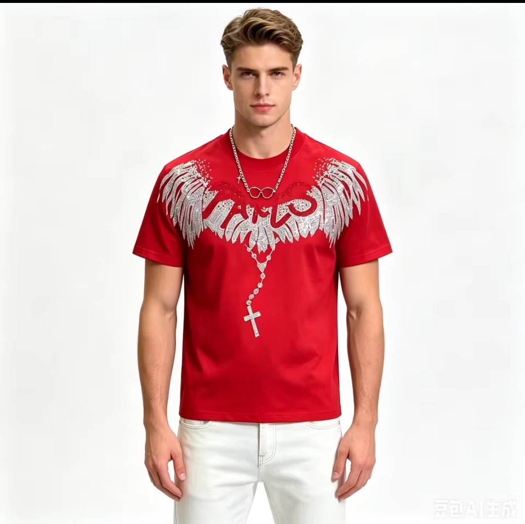 New Men Luxury Diamond Wings Rhinestones Fashion T-Shirt High Quality