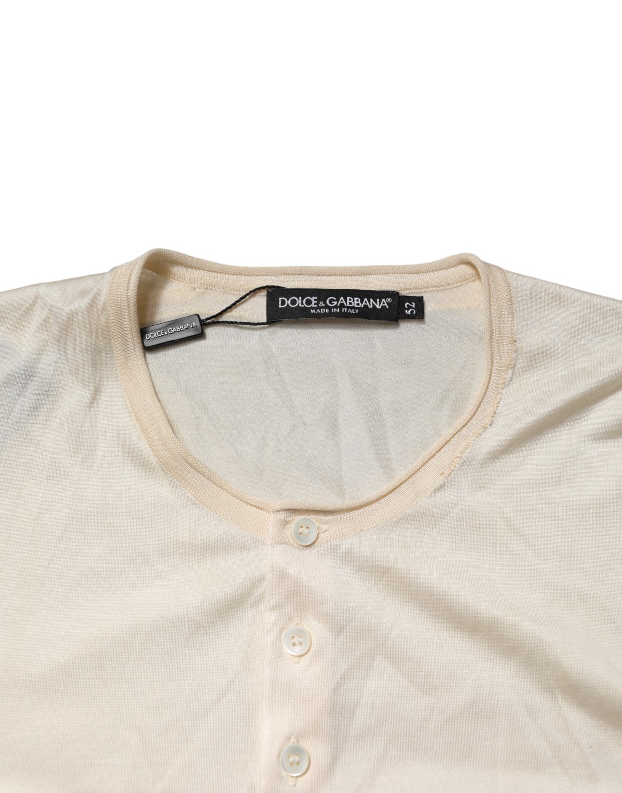 DOLCE & GABBANA T-shirt Off White Cotton Blend Men Henley IT52/US42/XL 980usd
